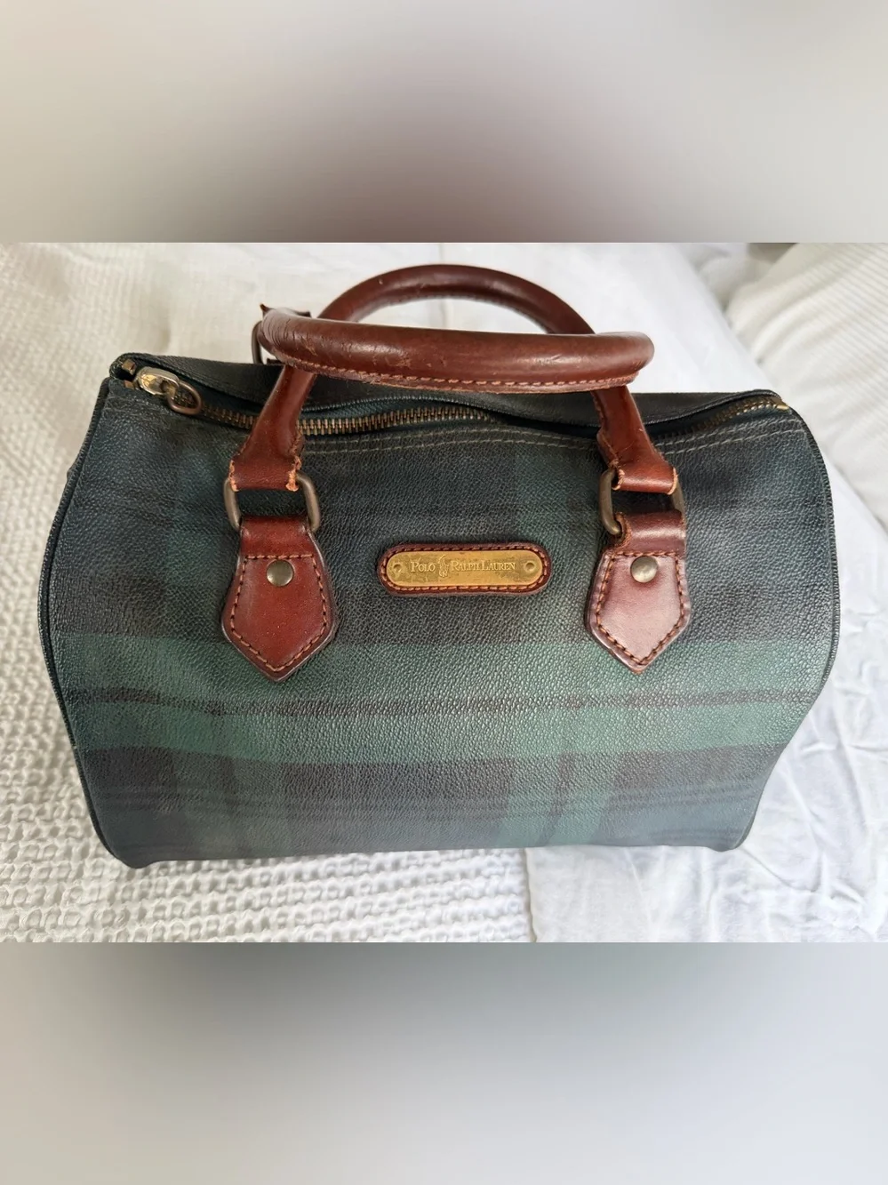 Polo Ralph Lauren Black Watch Plaid Mini Boston (Speedy) w/ Leather-Trim